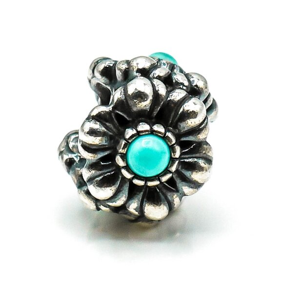 PANDORA December Birthday Blooms Sterling Silver Charm With Turquoise - Picture 2 of 6